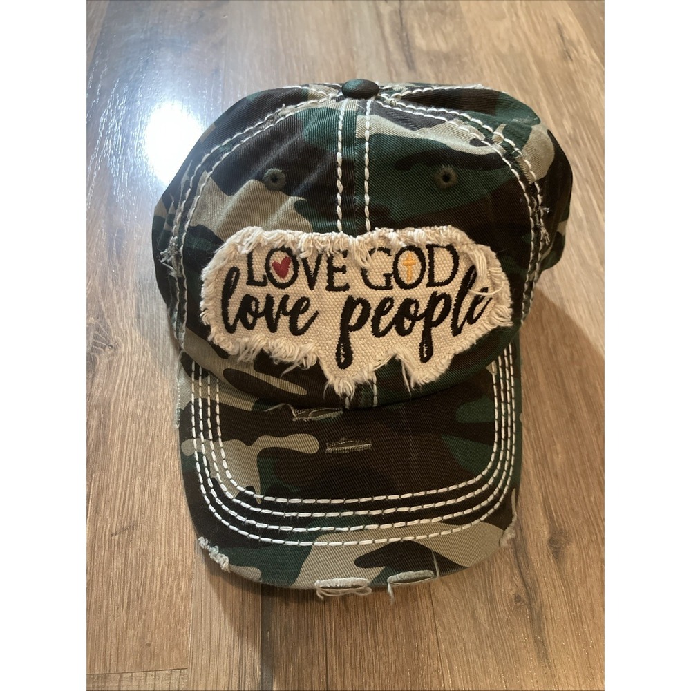 Religious Hat Cap Love God Love People Faith Jesus Camo NWOT Christian
